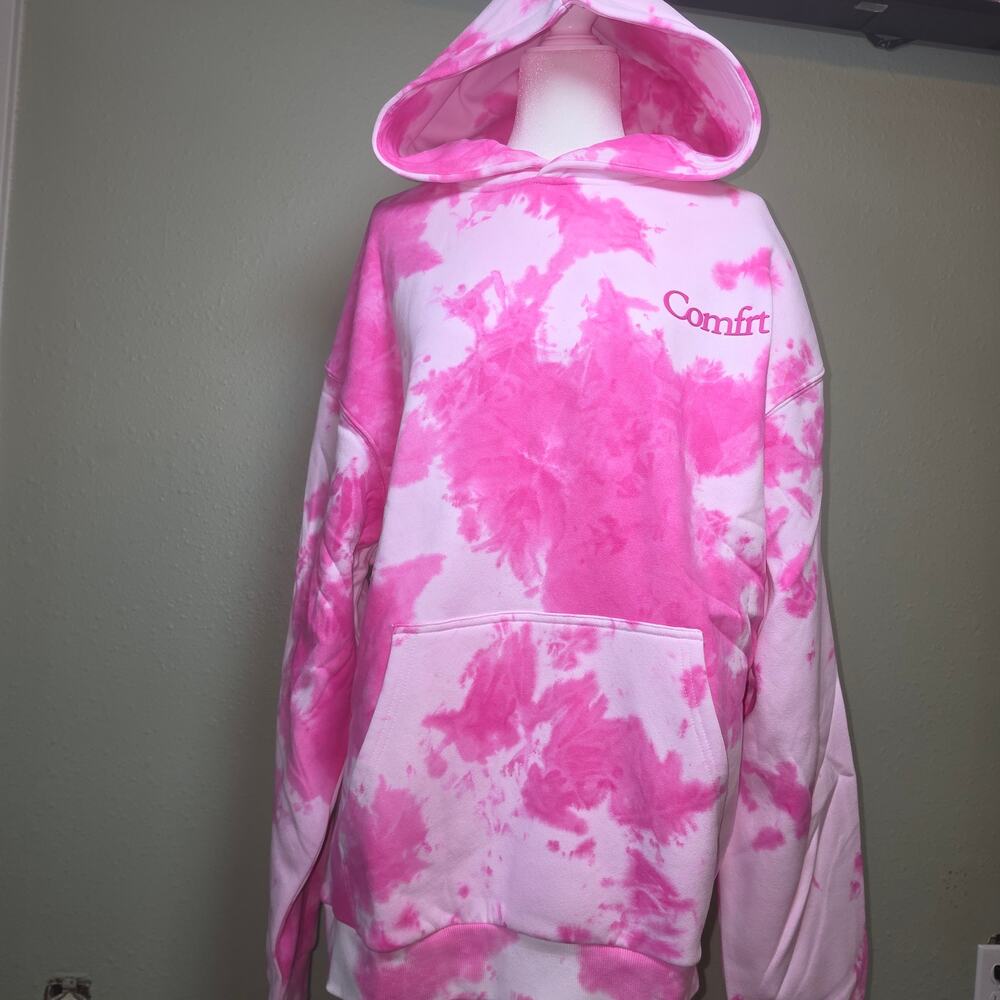 COMFRT Minimalist Hoodie Strawberry Swirl Tie Dye Pink Sweatshirt Womens XL